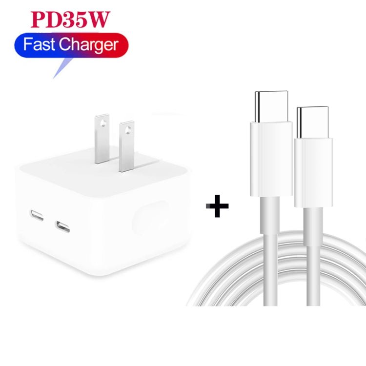 PD 35W Dual USB - C / Type - C Ports Charger with Type - C to Type - C Data Cable, US Plug, US Plug + 1m Dual Type - C Cable, US Plug + 2m Dual Type - C Cable - ORIWHIZ
