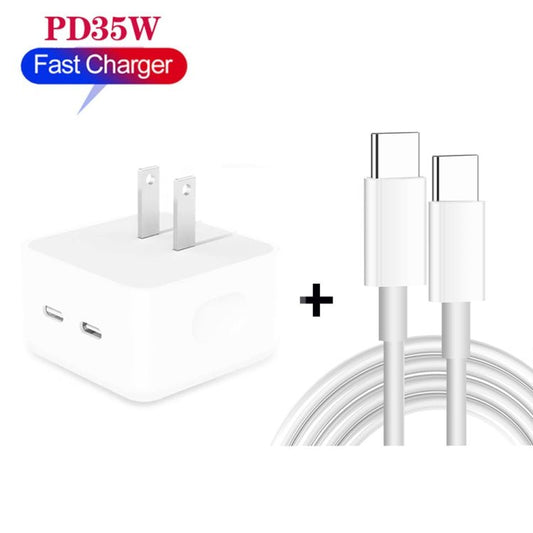 PD 35W Dual USB - C / Type - C Ports Charger with Type - C to Type - C Data Cable, US Plug, US Plug + 1m Dual Type - C Cable, US Plug + 2m Dual Type - C Cable - ORIWHIZ