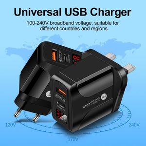 PD001 5A PD3.0 20W + QC3.0 USB Fast Charger with LED Digital Display, UK Plug, UK Plug - ORIWHIZ