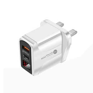 PD001 5A PD3.0 20W + QC3.0 USB Fast Charger with LED Digital Display, UK Plug, UK Plug - ORIWHIZ