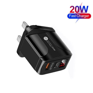 PD001 5A PD3.0 20W + QC3.0 USB Fast Charger with LED Digital Display, UK Plug, UK Plug - ORIWHIZ