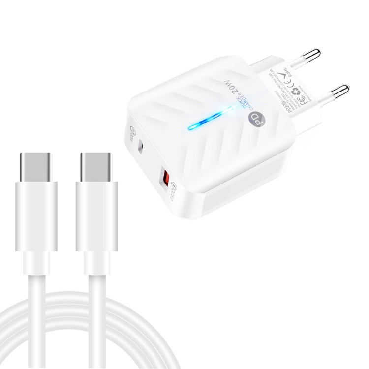 PD03 20W PD3.0 + QC3.0 USB Charger with Type - C to Type - C Data Cable, EU Plug, EU Plug + Type - C to Type - C Cable - ORIWHIZ