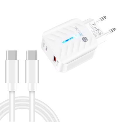 PD03 20W PD3.0 + QC3.0 USB Charger with Type - C to Type - C Data Cable, EU Plug, EU Plug + Type - C to Type - C Cable - ORIWHIZ