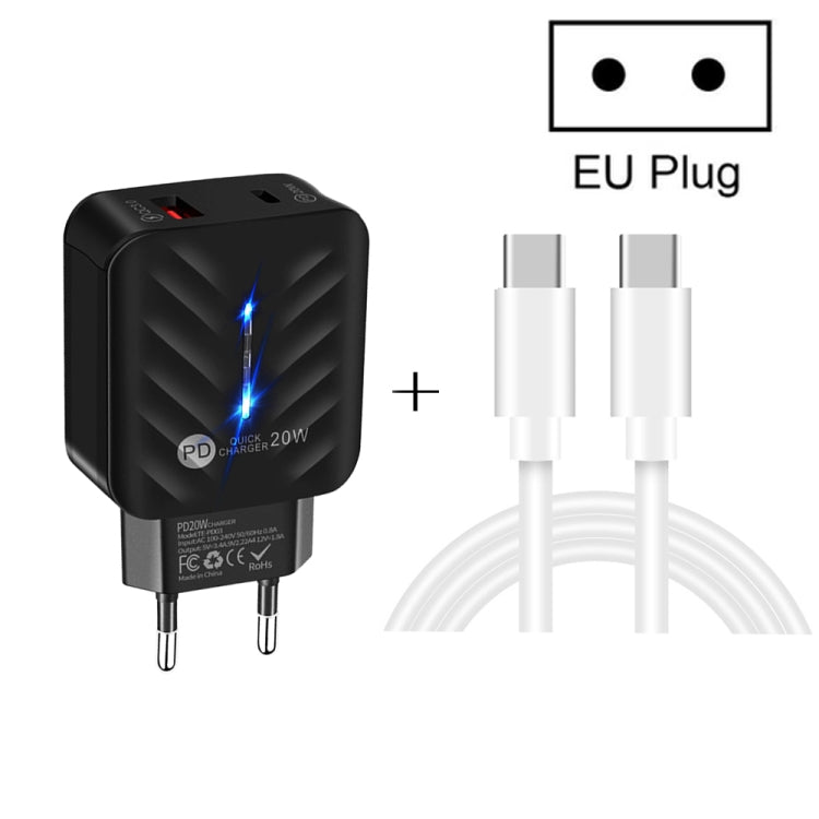 PD03 20W PD3.0 + QC3.0 USB Charger with Type - C to Type - C Data Cable, EU Plug, EU Plug + Type - C to Type - C Cable - ORIWHIZ