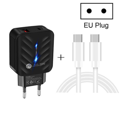 PD03 20W PD3.0 + QC3.0 USB Charger with Type - C to Type - C Data Cable, EU Plug, EU Plug + Type - C to Type - C Cable - ORIWHIZ
