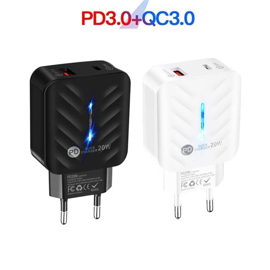 PD03 20W PD3.0 + QC3.0 USB Charger with Type - C to Type - C Data Cable, EU Plug, EU Plug + Type - C to Type - C Cable - ORIWHIZ
