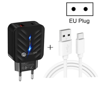 PD03 20W PD3.0 + QC3.0 USB Charger with USB to Type - C Data Cable, EU Plug, EU Plug, EU Plug + USB to Type - C Cable - ORIWHIZ