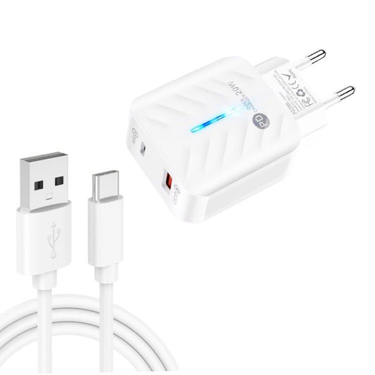 PD03 20W PD3.0 + QC3.0 USB Charger with USB to Type - C Data Cable, EU Plug, EU Plug, EU Plug + USB to Type - C Cable - ORIWHIZ