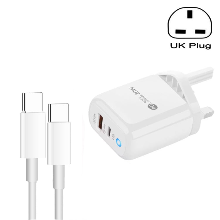 PD04 Type - C + USB Mobile Phone Charger with Type - C to Type - C Cable, UK Plug, UK Plug + Type - C to Type - C Cable - ORIWHIZ