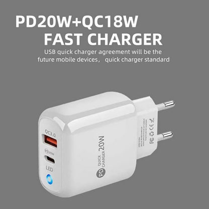 PD04 Type - C + USB Mobile Phone Charger with Type - C to Type - C Cable, UK Plug, UK Plug + Type - C to Type - C Cable - ORIWHIZ