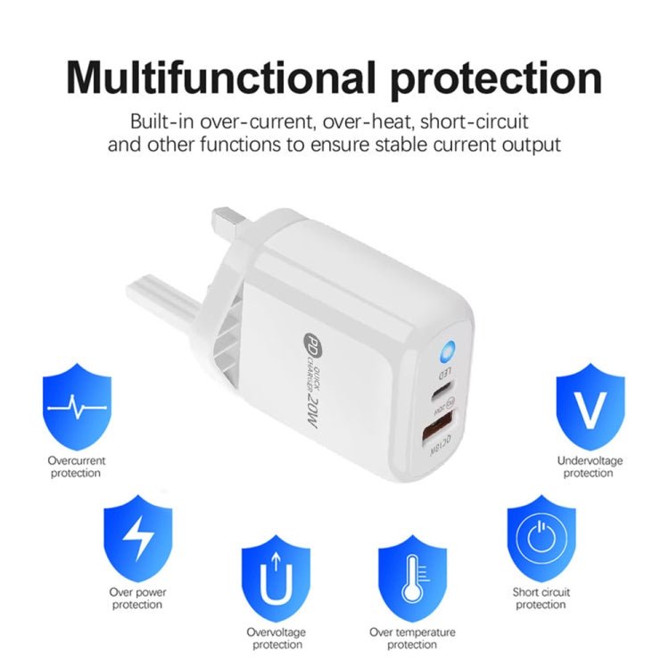 PD04 Type - C + USB Mobile Phone Charger with Type - C to Type - C Cable, UK Plug, UK Plug + Type - C to Type - C Cable - ORIWHIZ