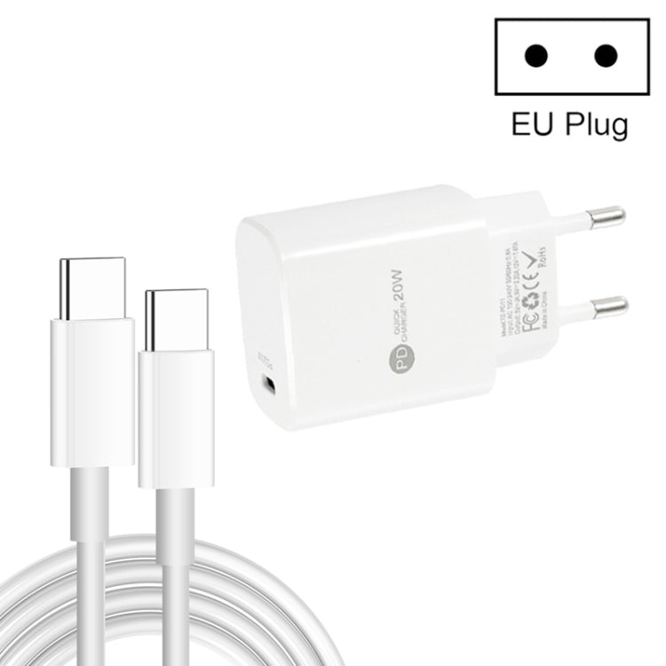 PD11 Single PD3.0 USB - C / Type - C 20W Fast Charger with 1m Type - C to Type - C Data Cable, EU Plug, EU Plug + Type - C to Type - C Cable - ORIWHIZ