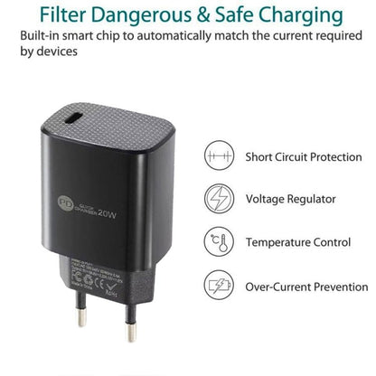PD11 Single PD3.0 USB - C / Type - C 20W Fast Charger with 1m Type - C to Type - C Data Cable, EU Plug, EU Plug + Type - C to Type - C Cable - ORIWHIZ
