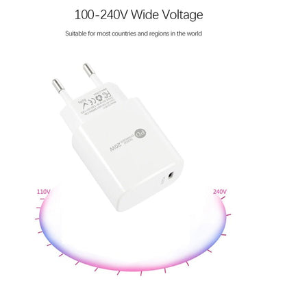 PD11 Single PD3.0 USB - C / Type - C 20W Fast Charger with 1m Type - C to Type - C Data Cable, EU Plug, EU Plug + Type - C to Type - C Cable - ORIWHIZ