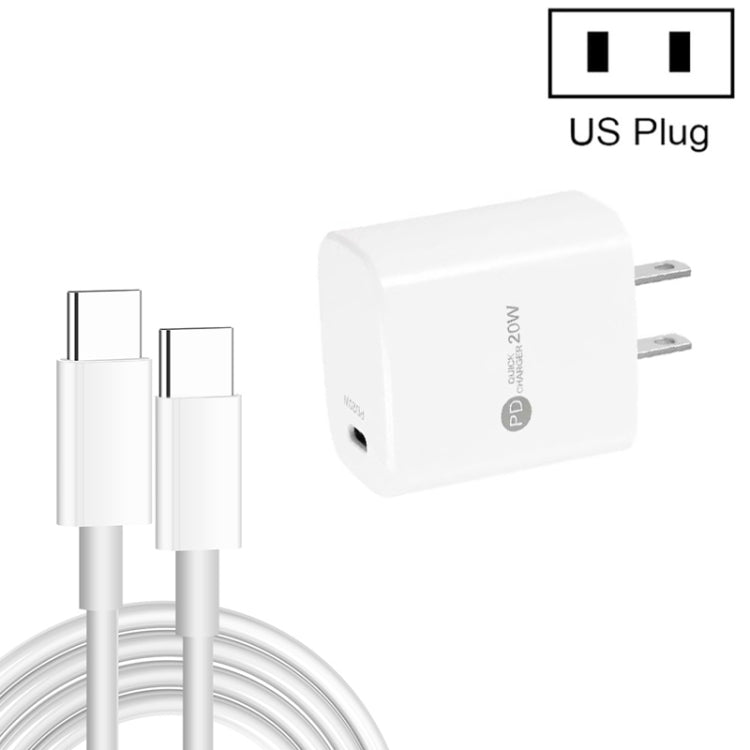 PD11 Single PD3.0 USB - C / Type - C 20W Fast Charger with 1m Type - C to Type - C Data Cable, US Plug, US Plug + Type - C to Type - C Cable - ORIWHIZ