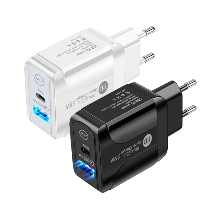 PD25W USB - C / Type - C + QC3.0 USB Dual Ports Fast Charger with USB - C to USB - C Data Cable, EU Plug, EU Plug + USB - C to USB - C Cable - ORIWHIZ