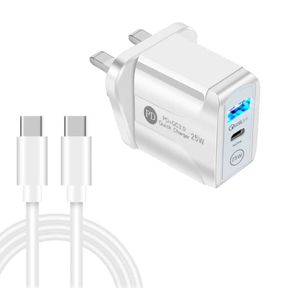 PD25W USB - C / Type - C + QC3.0 USB Dual Ports Fast Charger with USB - C to USB - C Data Cable, UK Plug, UK Plug + USB - C to USB - C Cable - ORIWHIZ