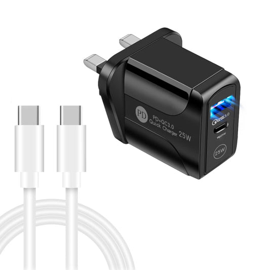 PD25W USB - C / Type - C + QC3.0 USB Dual Ports Fast Charger with USB - C to USB - C Data Cable, UK Plug, UK Plug + USB - C to USB - C Cable - ORIWHIZ