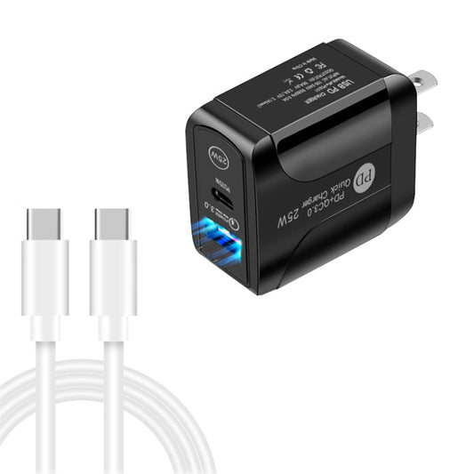 PD25W USB - C / Type - C + QC3.0 USB Dual Ports Fast Charger with USB - C to USB - C Data Cable, US Plug, US Plug + USB - C to USB - C Cable - ORIWHIZ