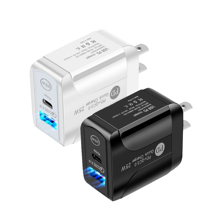 PD25W USB - C / Type - C + QC3.0 USB Dual Ports Fast Charger with USB - C to USB - C Data Cable, US Plug, US Plug + USB - C to USB - C Cable - ORIWHIZ
