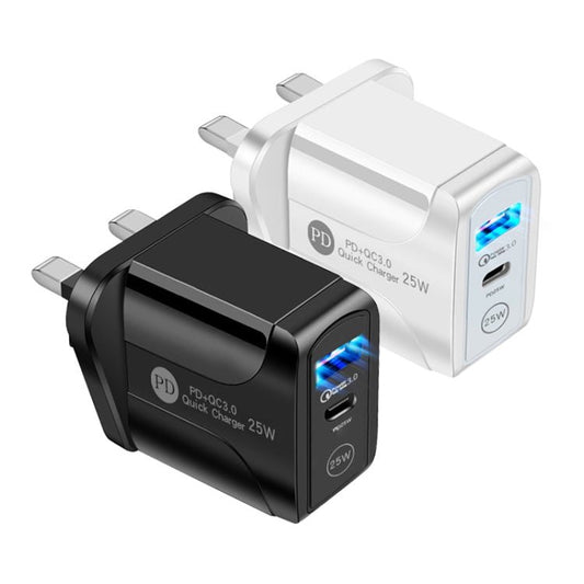 PD25W USB - C / Type - C + QC3.0 USB Dual Ports Fast Charger with USB to Micro USB Data Cable, UK Plug, UK Plug + USB to Micro USB Cable - ORIWHIZ