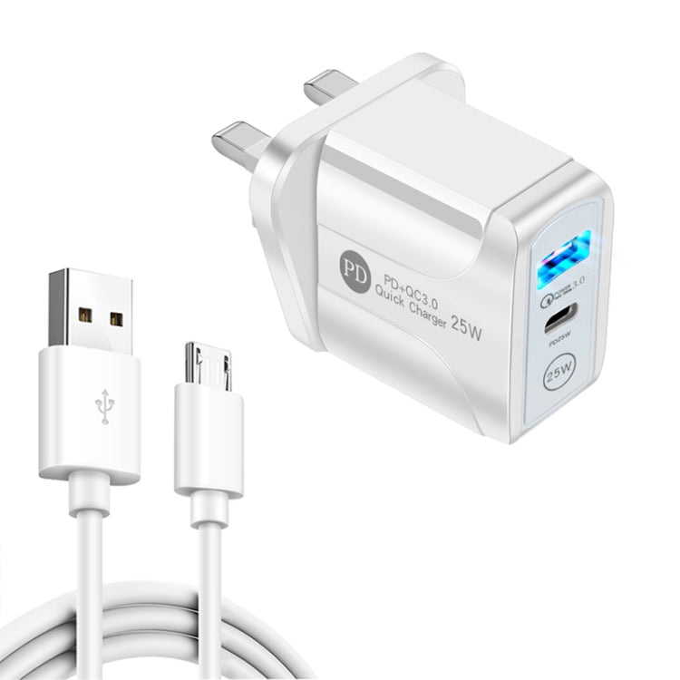 PD25W USB - C / Type - C + QC3.0 USB Dual Ports Fast Charger with USB to Micro USB Data Cable, UK Plug, UK Plug + USB to Micro USB Cable - ORIWHIZ