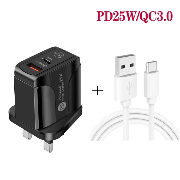 PD25W USB - C / Type - C + QC3.0 USB Dual Ports Fast Charger with USB to Type - C Data Cable, UK Plug, UK Plug + USB to Type - C Cable - ORIWHIZ