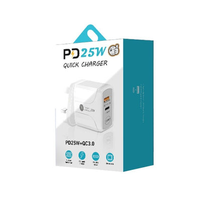 PD25W USB - C / Type - C + QC3.0 USB Dual Ports Fast Charger with USB to Type - C Data Cable, UK Plug, UK Plug + USB to Type - C Cable - ORIWHIZ