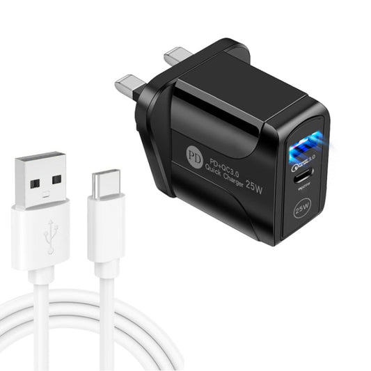 PD25W USB - C / Type - C + QC3.0 USB Dual Ports Fast Charger with USB to Type - C Data Cable, UK Plug, UK Plug + USB to Type - C Cable - ORIWHIZ