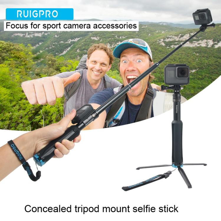 Portable Foldable Tripod Holder Selfie Monopod Stick for GoPro, Insta360, DJI and Other Action Cameras, Length: 23.5 - 81cm, RUIGPRO - ORIWHIZDJI & Insta360 AccessoriesExtendable PoleUniversal Grip Tripod