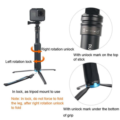 Portable Foldable Tripod Holder Selfie Monopod Stick for GoPro, Insta360, DJI and Other Action Cameras, Length: 23.5 - 81cm, RUIGPRO - ORIWHIZDJI & Insta360 AccessoriesExtendable PoleUniversal Grip Tripod
