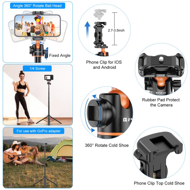 PULUZ 1.3m Phone Selfie Stick Tripod Vlog Live Streaming Holder with Phone Clip, 1.4m Phone Tripod - ORIWHIZDJI & Insta360 AccessoriesOther MountPULUZ