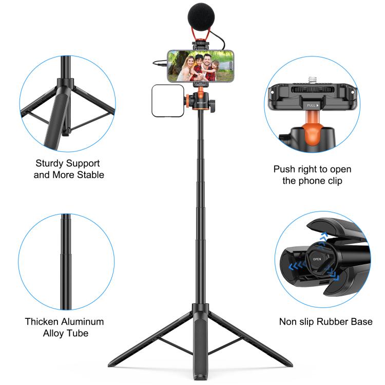 PULUZ 1.3m Phone Selfie Stick Tripod Vlog Live Streaming Holder with Phone Clip, 1.4m Phone Tripod - ORIWHIZDJI & Insta360 AccessoriesOther MountPULUZ
