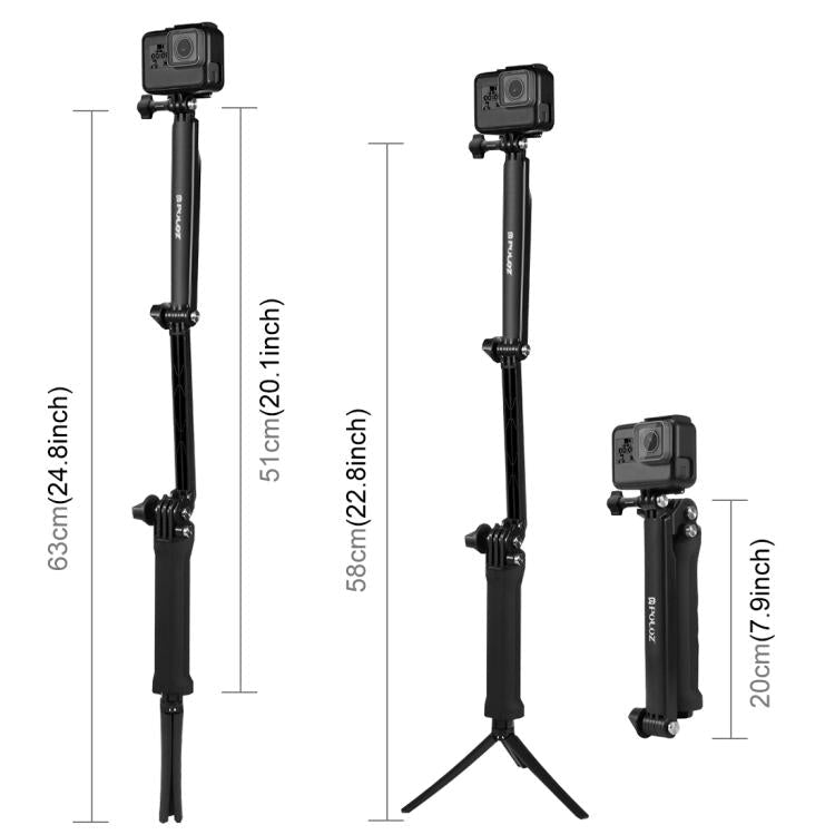 PULUZ 3 - Way Grip Foldable Tripod Selfie - stick Extension Monopod for GoPro, Insta360 ONE R, DJI Osmo Action and Other Action Cameras, Length: 20 - 58cm, Length: 20 - 58cm, Length: 20 - 58cm(AE) - ORIWHIZDJI & Insta360 AccessoriesExtendable PolePULUZ