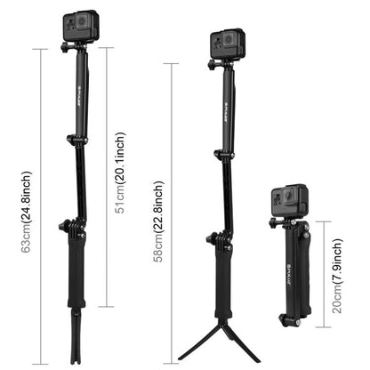 PULUZ 3 - Way Grip Foldable Tripod Selfie - stick Extension Monopod for GoPro, Insta360 ONE R, DJI Osmo Action and Other Action Cameras, Length: 20 - 58cm, Length: 20 - 58cm, Length: 20 - 58cm(AE) - ORIWHIZDJI & Insta360 AccessoriesExtendable PolePULUZ