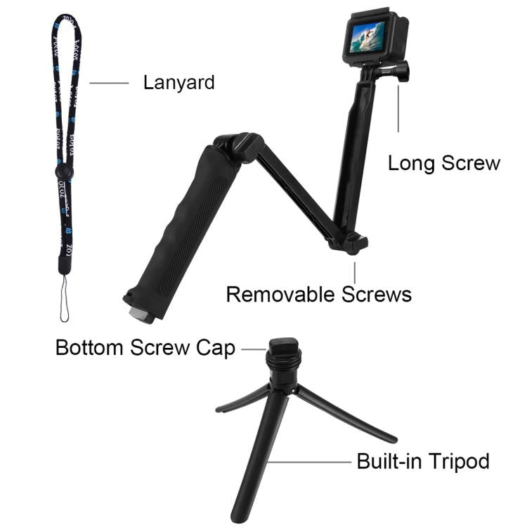PULUZ 3 - Way Grip Foldable Tripod Selfie - stick Extension Monopod for GoPro, Insta360 ONE R, DJI Osmo Action and Other Action Cameras, Length: 20 - 58cm, Length: 20 - 58cm, Length: 20 - 58cm(AE) - ORIWHIZDJI & Insta360 AccessoriesExtendable PolePULUZ