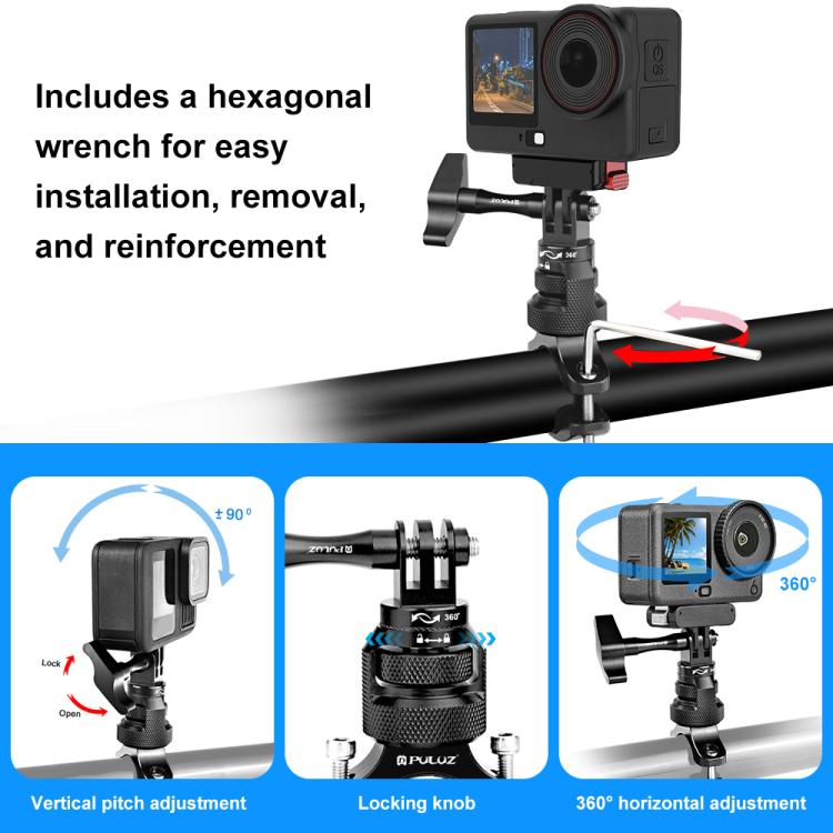 PULUZ 360 Degree Rotation MotorBike Aluminum Mount Handlebar Adapter with Screw for GoPro, Insta360, DJI and Other Action Cameras, Handlebar Adapter Mount 3 - ORIWHIZBicycle Handlebar MountDJI & Insta360 AccessoriesPULUZ