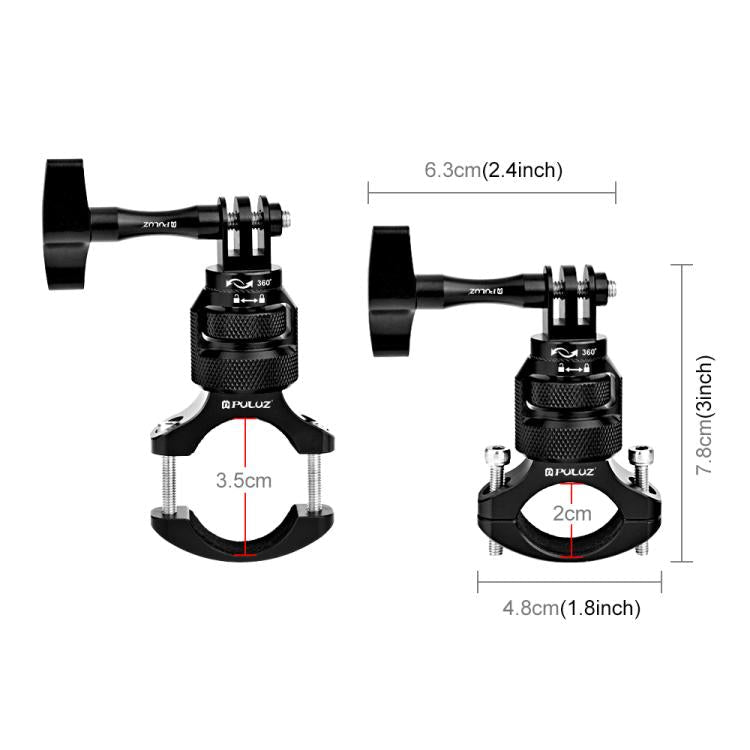PULUZ 360 Degree Rotation MotorBike Aluminum Mount Handlebar Adapter with Screw for GoPro, Insta360, DJI and Other Action Cameras, Handlebar Adapter Mount 3 - ORIWHIZBicycle Handlebar MountDJI & Insta360 AccessoriesPULUZ