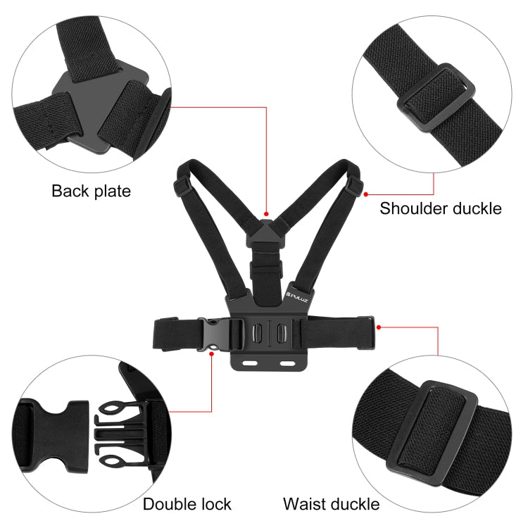 PULUZ 5 in 1 Adjustable Body Mount Belt Chest Strap with Phone Clamp & J Hook Mount & Long Screw Kit - ORIWHIZChest BeltDJI & Insta360 AccessoriesPULUZ