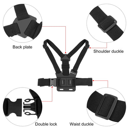 PULUZ 5 in 1 Adjustable Body Mount Belt Chest Strap with Phone Clamp & J Hook Mount & Long Screw Kit - ORIWHIZChest BeltDJI & Insta360 AccessoriesPULUZ