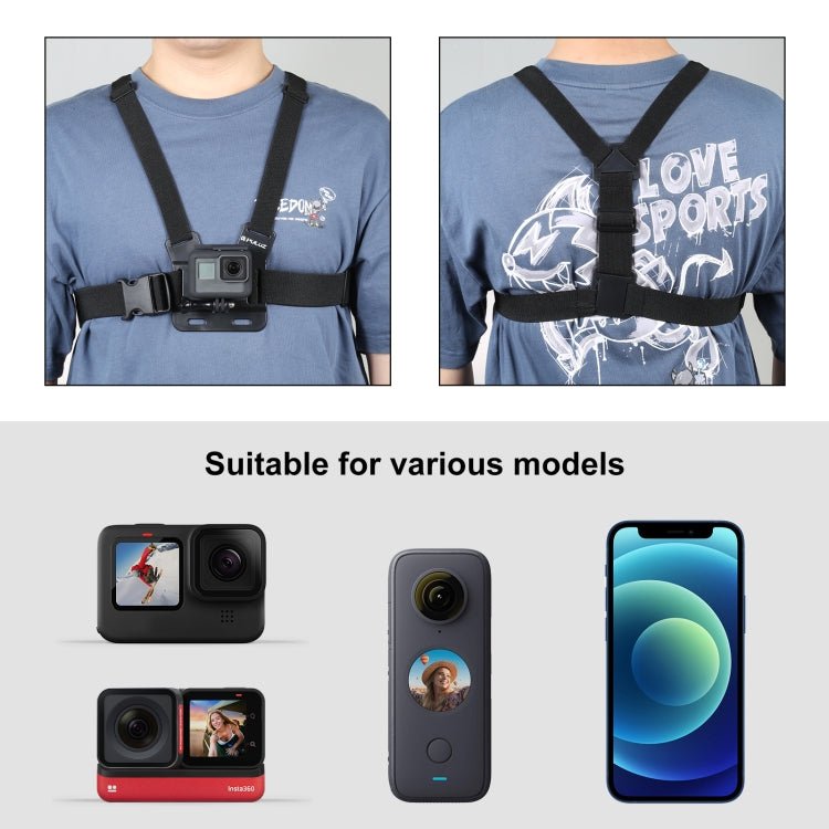 PULUZ 5 in 1 Adjustable Body Mount Belt Chest Strap with Phone Clamp & J Hook Mount & Long Screw Kit - ORIWHIZChest BeltDJI & Insta360 AccessoriesPULUZ