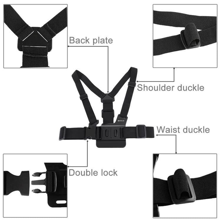 PULUZ Adjustable Body Mount Belt Chest Strap with J Hook Mount & Long Screw for GoPro, Insta360, DJI and Other Action Cameras, Chest Strap - ORIWHIZChest BeltDJI & Insta360 AccessoriesPULUZ