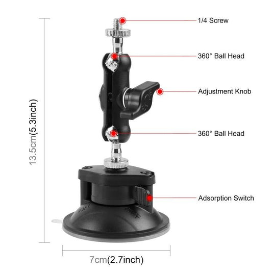 Soporte de ventosa PULUZ mejorado de 1/4 de pulgada con brazo mágico, soporte de ventosa mejorado de 1/4 de pulgada - Accesorios ORIWHIZDJI e Insta360 Soporte de ventosa PULUZ
