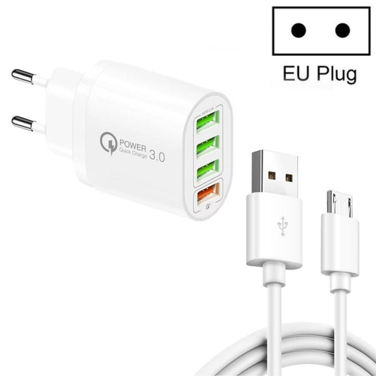 QC - 04 QC3.0 + 3 x USB2.0 Multi - ports Charger with 3A USB to Micro USB Data Cable, EU Plug, EU Plug + Micro USB Cable - ORIWHIZ