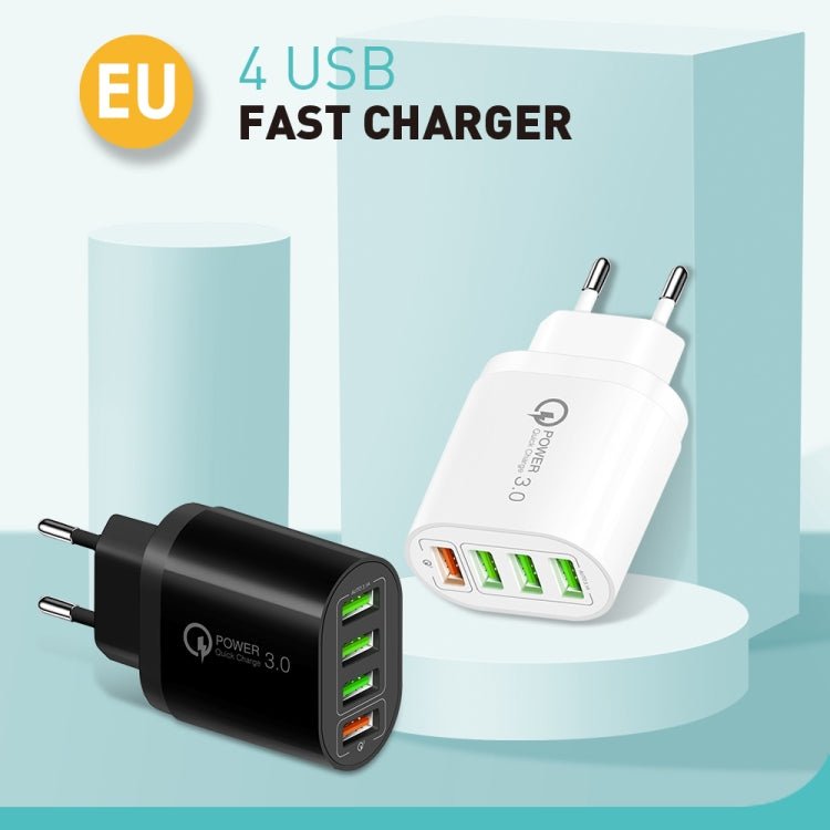 QC - 04 QC3.0 + 3 x USB2.0 Multi - ports Charger with 3A USB to Type - C Data Cable, EU Plug, EU Plug + Type - C Cable - ORIWHIZ