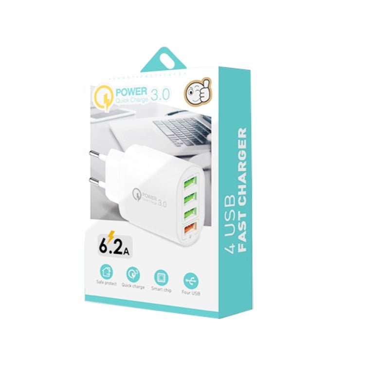 QC - 04 QC3.0 + 3 x USB2.0 Multi - ports Charger with 3A USB to Type - C Data Cable, EU Plug, EU Plug + Type - C Cable - ORIWHIZ