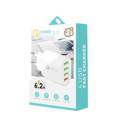 QC - 04 QC3.0 + 3 x USB2.0 Multi - ports Charger with 3A USB to Type - C Data Cable, EU Plug, EU Plug + Type - C Cable - ORIWHIZ