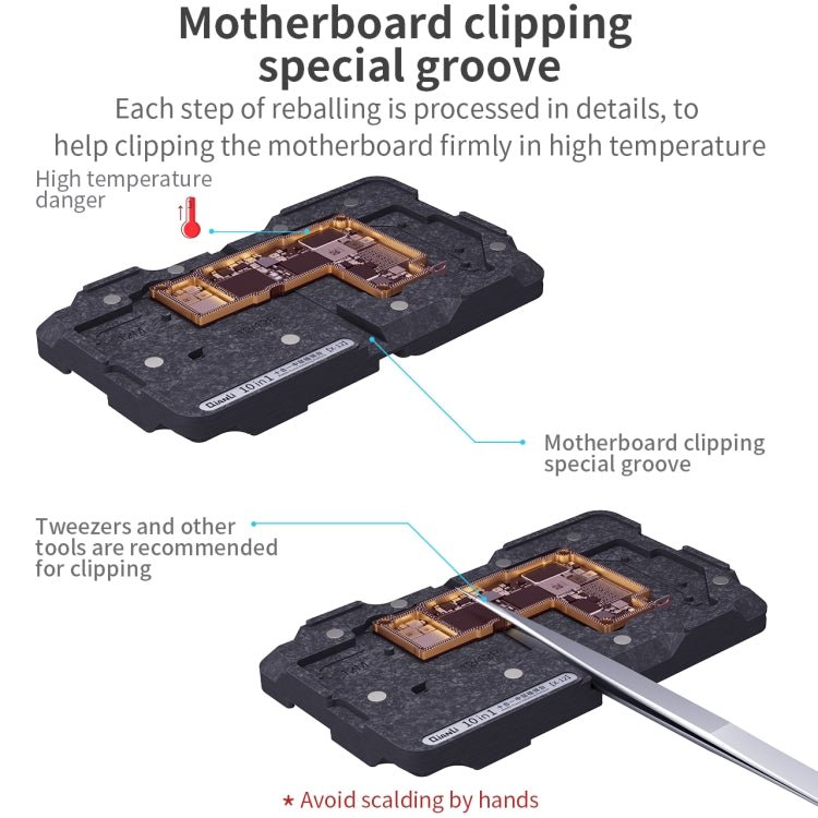 Qianli 10 in 1 Middle Frame Reballing Platform For iPhone X / XS / XS Max / 11 / 11 Pro / 11 Pro Max / 12 / 12 Pro / 12 mini / 12 Pro Max, For iPhone X - 12 Pro Max - ORIWHIZ