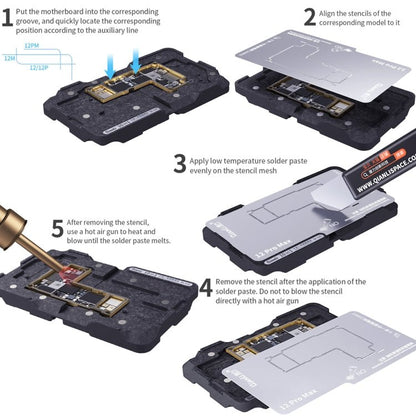 Qianli 10 in 1 Middle Frame Reballing Platform For iPhone X / XS / XS Max / 11 / 11 Pro / 11 Pro Max / 12 / 12 Pro / 12 mini / 12 Pro Max, For iPhone X - 12 Pro Max - ORIWHIZ