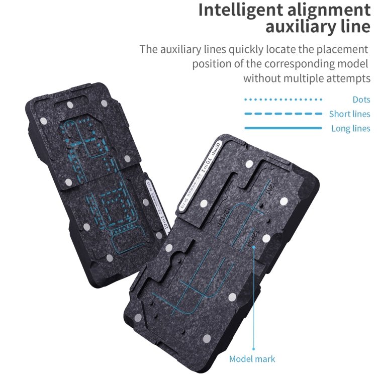 Qianli 10 in 1 Middle Frame Reballing Platform For iPhone X / XS / XS Max / 11 / 11 Pro / 11 Pro Max / 12 / 12 Pro / 12 mini / 12 Pro Max, For iPhone X - 12 Pro Max - ORIWHIZ